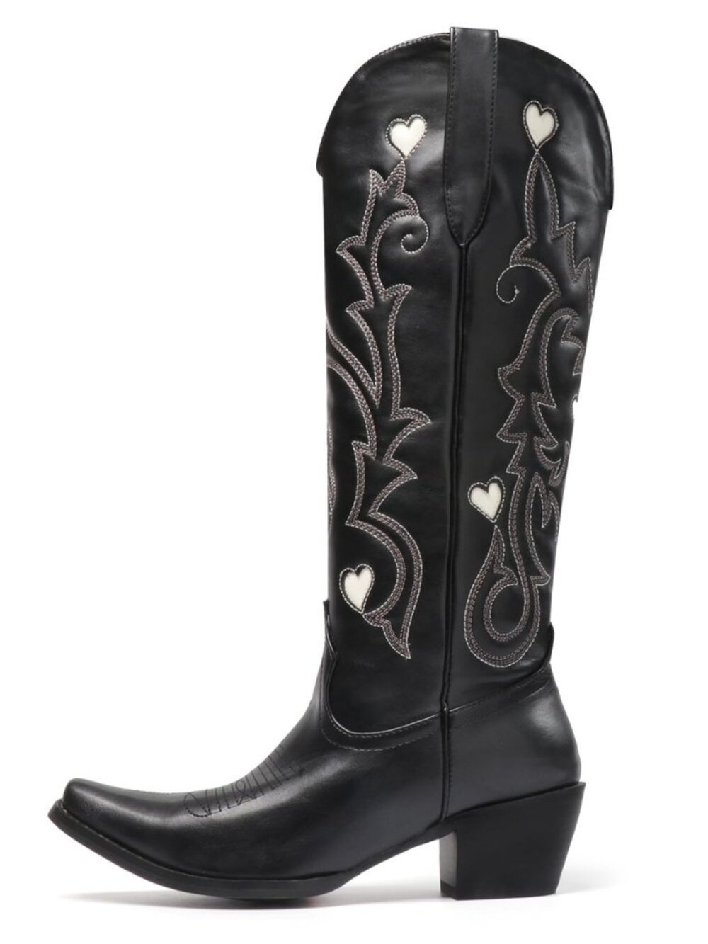 Women's Knee High Cowboy Boots with Hearts Pattern Embriodery Cowgirl Boots